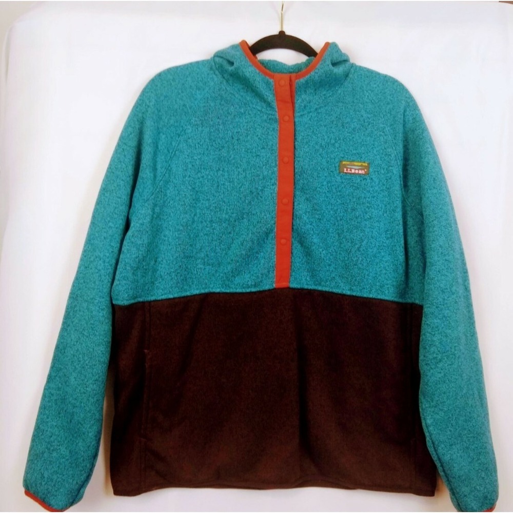 LL‎ Bean Sweater Fleece Pullover Hoodie Snaps Women's XL Lagenlook Gorpcore